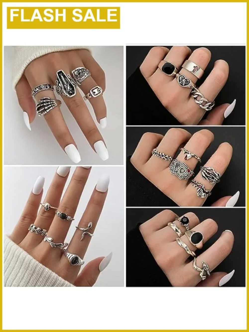 Vintage Silver Knuckle Rings Set Stackable Midi Boho Statement Rings